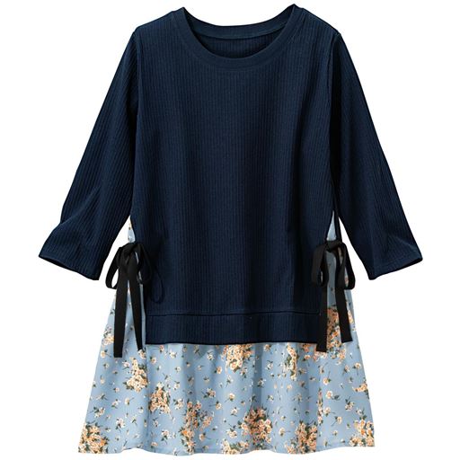 注目の商品 セシール レディース大きいサイズ ぽっちゃりさんサイズ フェイクレイヤードデザインチュニック 7分袖 セシール カラー ネイビー サイズ Lll3l4l5l6l かいこみ