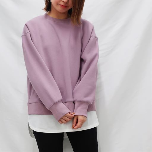 50%OFF【レディース】 レイヤード風裏起毛プルオーバー - セシール ■カラー：スモークパープル ■サイズ：M