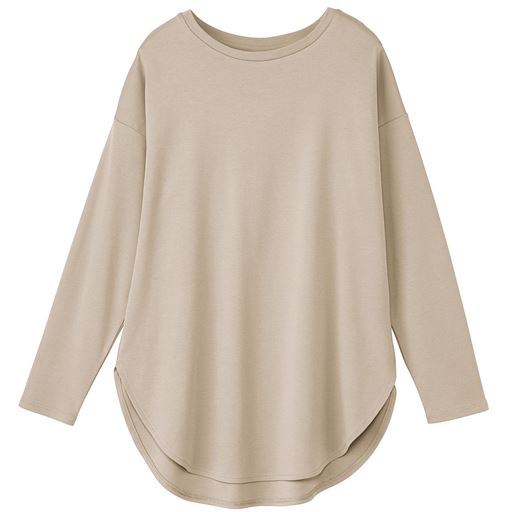【レディース】 セミシルケットラウンドヘム長袖Tシャツ/シルクのような肌ざわり(綿100%) ■カラー：ライトベージュ ■サイズ：M