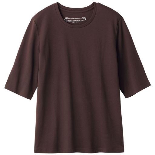 シンプルクルーネックTシャツ(5分袖)(洗濯機OK) | ブラウン