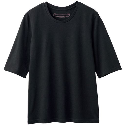 ＜セシール＞【レディース】 シンプルクルーネックTシャツ(5分袖)(洗濯機OK) ■カラー：ブラック ■サイズ：SMLLL3L
