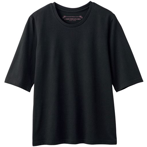 【レディース】 シンプルクルーネックTシャツ(5分袖)(洗濯機OK) - セシール ■カラー：ブラック ■サイズ：L,LL,3L,4L,M,S