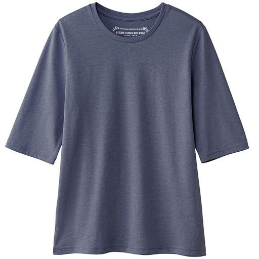 【レディース】 シンプルクルーネックTシャツ(5分袖)(洗濯機OK) - セシール ■カラー：ネイビー ■サイズ：3L,4L,6L,S,M,L,LL