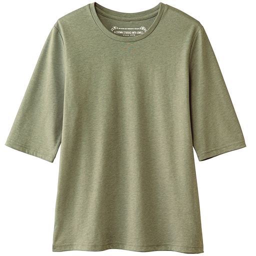【レディース】 シンプルクルーネックTシャツ(5分袖)(洗濯機OK) - セシール ■カラー：セイジグリーン ■サイズ：3L,4L,S,M,L,LL