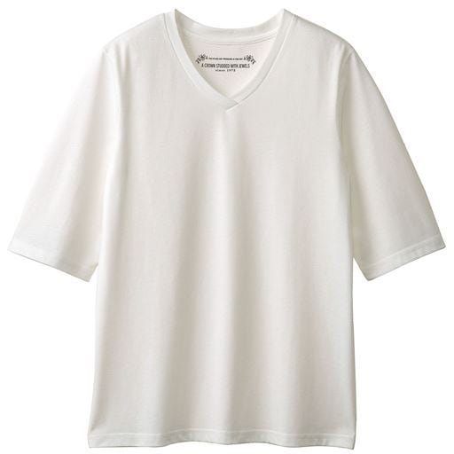 【レディース】 シンプルVネックTシャツ(5分袖)(洗濯機OK) - セシール ■カラー：ホワイト ■サイズ：L,S,M,LL,3L,4L