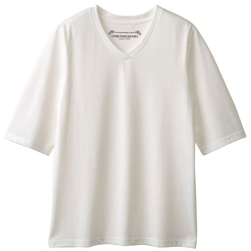 495円OFF！＜セシール＞ 32%OFF【レディース】 シンプルVネックTシャツ(5分袖)(洗濯機OK) - セシール ■カラー：ホワイト ■サイズ：SMLLL3L4L