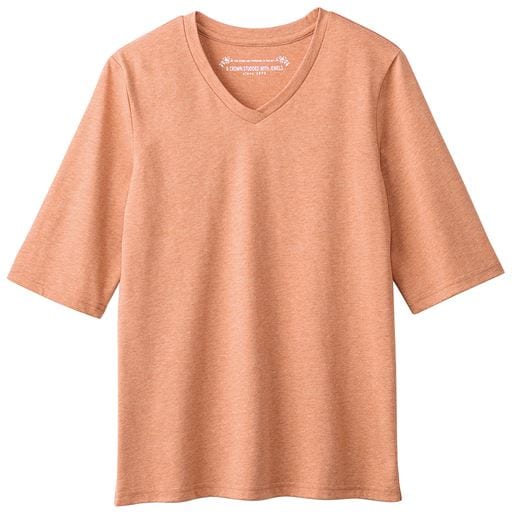 【レディース】 シンプルVネックTシャツ(5分袖)(洗濯機OK) ■カラー：ダルオレンジ ■サイズ：S,M,L,LL,3L,4L