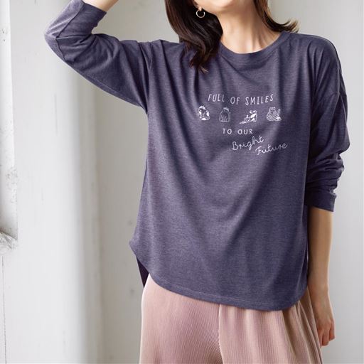 35%OFF【レディース】 プリントゆるTシャツ(洗濯機OK) ■カラー：マルベリーワイン ■サイズ：M-L,LL-3L,4L-5L
