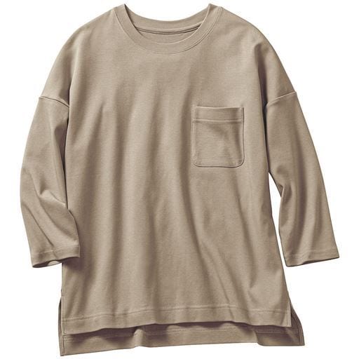【レディース】 クルーネックTシャツ(7分袖)(綿100%・洗濯機OK) - セシール ■カラー：グレージュ ■サイズ：M,L,LL,3L