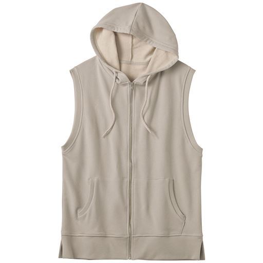 【レディース】 ジップパーカーベスト ■カラー：グレージュ ■サイズ：M,L,LL,3L