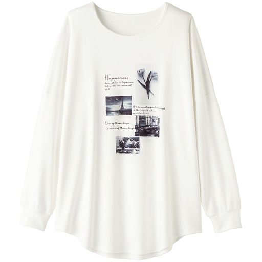 40%OFF【レディース大きいサイズ】 【ぽっちゃりさんサイズ】ドロップショルダープリントTシャツ(ゆったりサイズ)(綿100%) - セシール ■カラー：オフホワイト ■サイズ：L-LL,3L-4L,5L-6L
