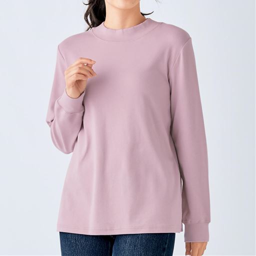 【レディース大きいサイズ】 【ぽっちゃりさんサイズ】やさしい着心地のモックネックTシャツ(綿混・洗濯機OK) ■カラー：ラベンダー ■サイズ：LL