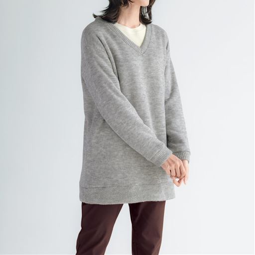 【レディース】 Vネックニットソー ■カラー：グレー ■サイズ：M,L,LL,3L