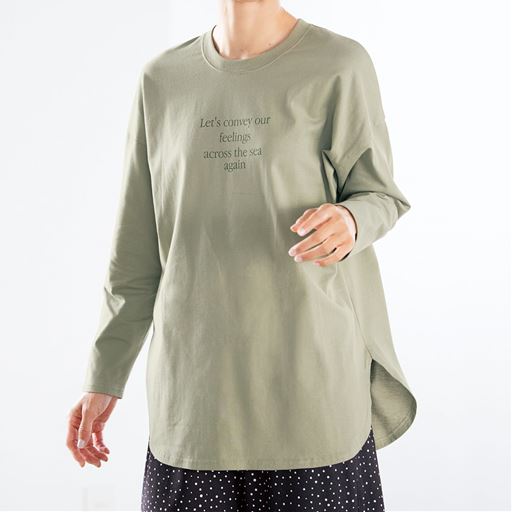 30%OFF【レディース】 プリントゆるTシャツ ■カラー：モスグリーン ■サイズ：M-L,LL-3L,4L-5L