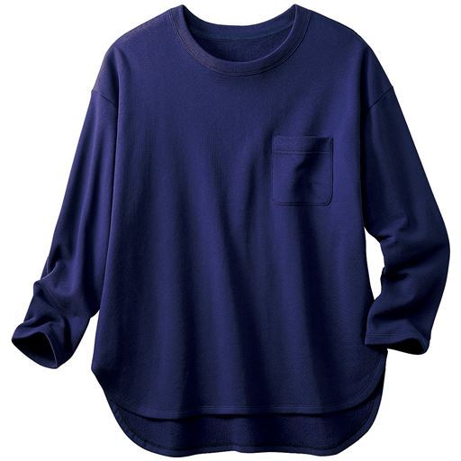 【レディース】 裏起毛クルーネックTシャツ(綿100%・洗濯機OK) ■カラー：ネイビーブルー ■サイズ：L,LL,M