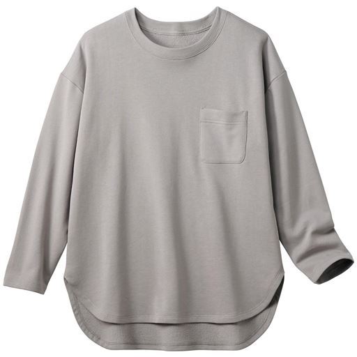 【レディース】 裏起毛クルーネックTシャツ(綿100%・洗濯機OK) ■カラー：ライトグレー ■サイズ：M,L,LL,3L