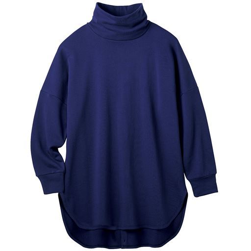 【レディース】 裏起毛タートルネックロングTシャツ(綿100%・洗濯機OK) ■カラー：ネイビーブルー ■サイズ：M,L,LL,3L