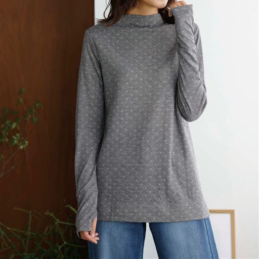 接結ボトルネックTシャツ(綿混・洗濯機OK) - セシール ■カラー：チャコールグレー ■サイズ：LL,M,L