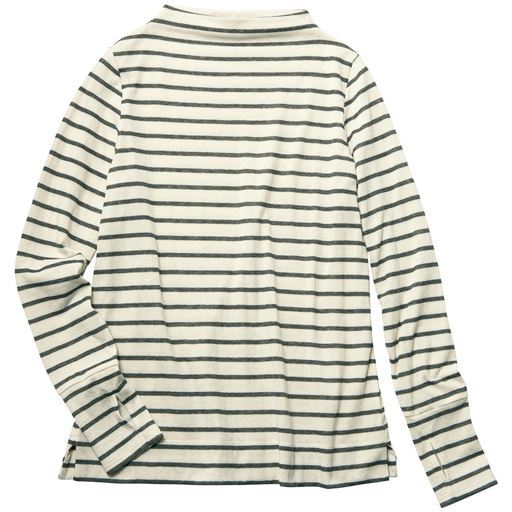 接結ボトルネックTシャツ(綿混・洗濯機OK) ■カラー：アイボリー ■サイズ：M,L,LL,3L