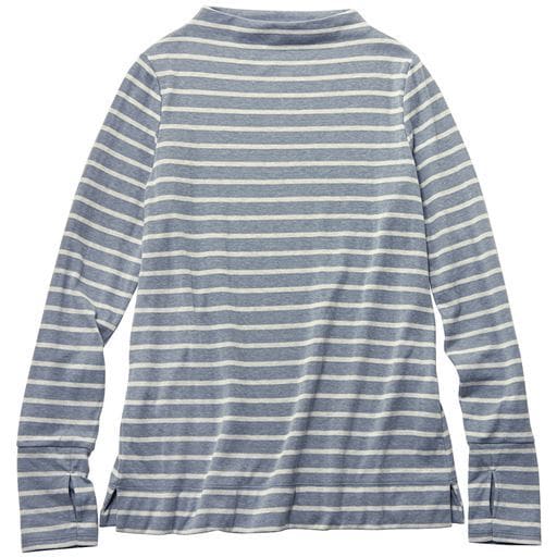接結ボトルネックTシャツ(綿混・洗濯機OK) ■カラー：グレイッシュブルー ■サイズ：LL,3L,M,L