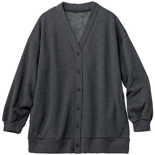 【レディース】 裏シャギーゆったりカーディガン(冷え対策/あったか/洗濯機OK) ■カラー：チャコールグレー ■サイズ：LL,3L,M,L