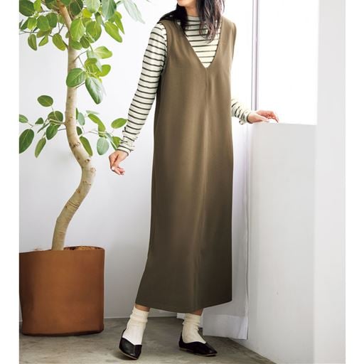 ＜セシール＞ 70%OFF【レディース】両面起毛ジャンパースカート - セシール ■カラー：ライトカーキ ■サイズ：M