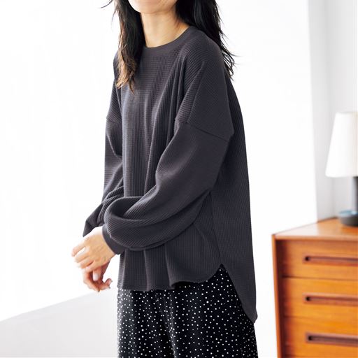 【レディース】 ワッフル起毛プルオーバー ■カラー：チャコールグレー ■サイズ：LL,3L,M,L