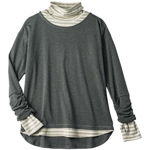 30%OFF【レディース】 裏起毛レイヤード風プルオーバー ■カラー：チャコールグレー ■サイズ：M,L,LL,3L