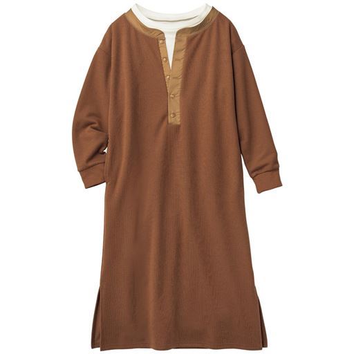 30%OFF【レディース】 レイヤード風ワンピース(綿混・洗濯機OK) ■カラー：モカブラウン ■サイズ：M,L,LL,3L