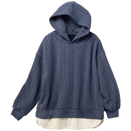 30%OFF【レディース】 ケーブルジャカードレイヤード風パーカー ■カラー：フェードブルー ■サイズ：M,L,LL,3L