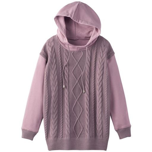 【レディース】 ニット使いパーカー(洗濯機OK) ■カラー：グレイッシュパープル ■サイズ：M,L,LL,3L