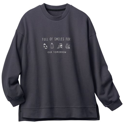 【レディース】 プリントトレーナー ■カラー：チャコールグレー ■サイズ：S,M,L,LL,3L,4L,5L,6L