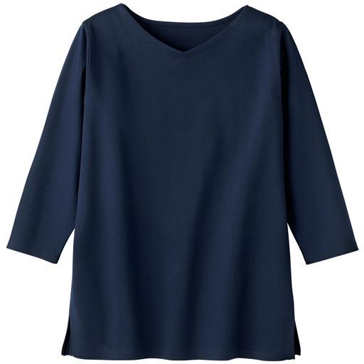 VネックTシャツ(7分袖)/シルケット加工 綿100%(洗濯機OK) | ネイビー