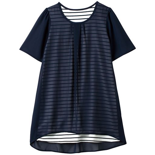 【レディース大きいサイズ】 【ぽっちゃりさんサイズ】体型カバー重ね着風チュニック ■カラー:ネイビー ■サイズ:LL,3L,4L,5L