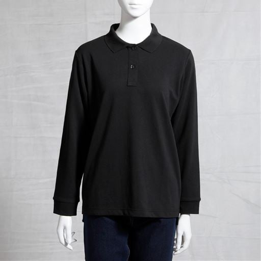 ＜セシール＞【レディース】 ポロシャツ(長袖)(UVカット・洗濯機OK・S〜5L) ■カラー：ブラック ■サイズ：SMLLL3L4L〜5L