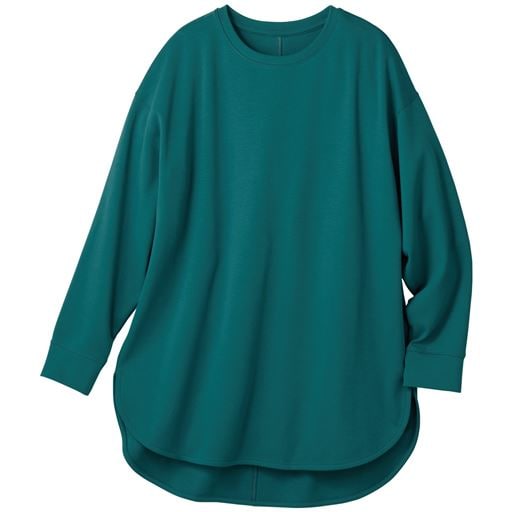 ＜セシール＞【レディース】 裏起毛クルーネックロングTシャツ ■カラー：グリーン ■サイズ：MLLL