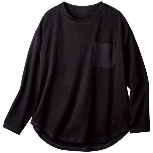 ＜セシール＞【レディース】 裏起毛クルーネックTシャツ ■カラー：ブラック ■サイズ：MLLL3L
