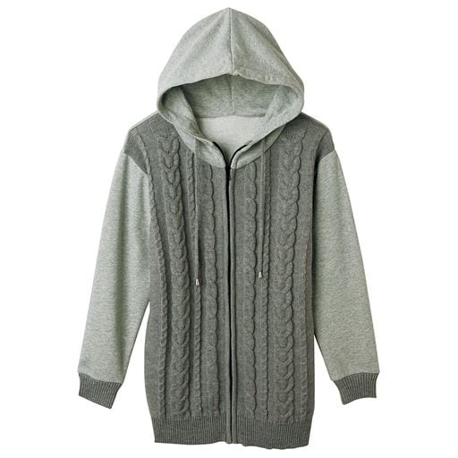 47%OFF【レディース大きいサイズ】 【ぽっちゃりさんサイズ】ケーブル編みが可愛いカットソーチュニックパーカー - セシール 