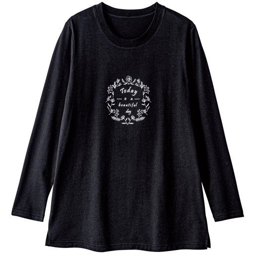 30%OFF【レディース】 クルーネックプリントTシャツ - セシール ■カラー：ブラック ■サイズ：S,M,L