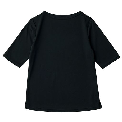 ＜セシール＞【レディース】 超長綿ボトルネックTシャツ(5分袖)(日本製) ■カラー：ブラック ■サイズ：SMLLL3L画像