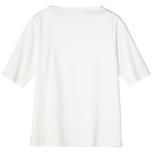 【レディース】 超長綿ボトルネックTシャツ(5分袖)(綿100%・日本製) - セシール ■カラー：オフホワイト ■サイズ：S,M,L,3L,LL
