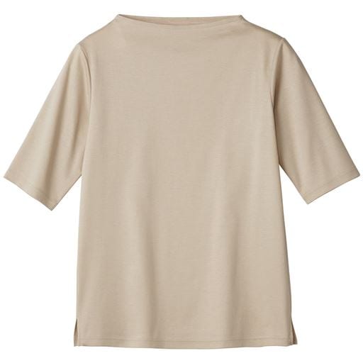 【レディース】 超長綿ボトルネックTシャツ(5分袖)(綿100%・日本製) - セシール ■カラー：グレージュ ■サイズ：M,L,LL,3L,S