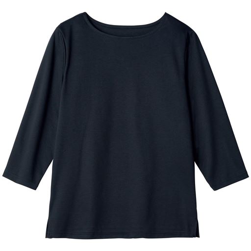 【レディース】 超長綿ボートネックTシャツ(7分袖)(綿100%・日本製) - セシール ■カラー：ブラック ■サイズ：3L,L,LL,S,M