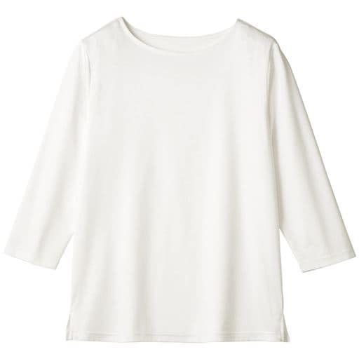 ＜セシール＞【レディース】 超長綿ボートネックTシャツ(7分袖)(日本製) - セシール ■カラー：オフホワイト ■サイズ：LLL3L画像