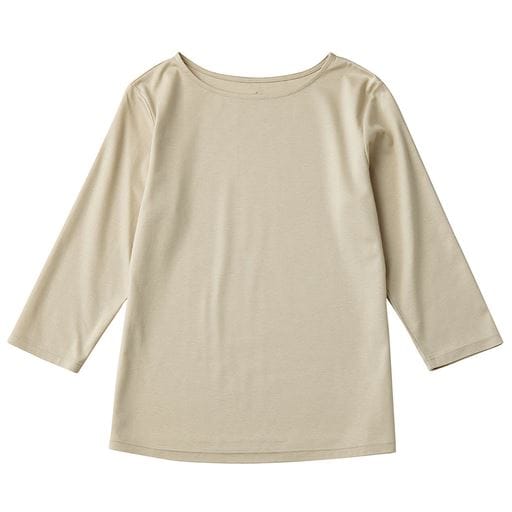 ＜セシール＞【レディース】 超長綿ボートネックTシャツ(7分袖)(日本製) ■カラー：グレージュ ■サイズ：SMLLL3L