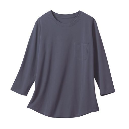 【レディース】 ポケット付きTシャツ(7分袖)(綿100%・洗濯機OK) - セシール ■カラー：ネイビーブルー ■サイズ：S,M,L,LL,3L
