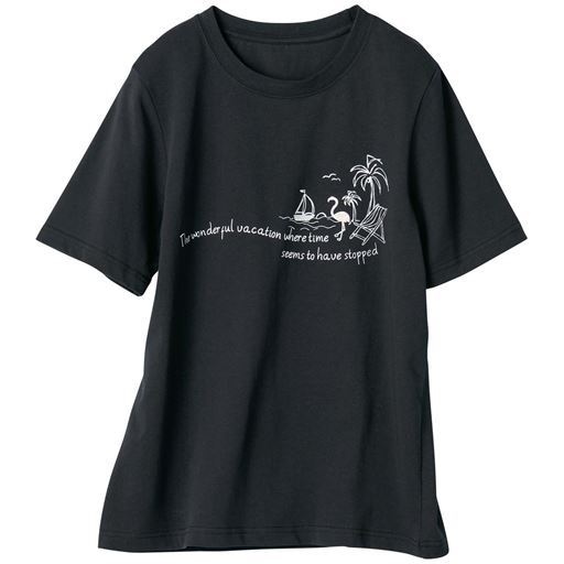 【レディース】 プリントTシャツ(綿100%・洗濯機OK) - セシール ■カラー：ブラック ■サイズ：S,M,L,LL,3L
