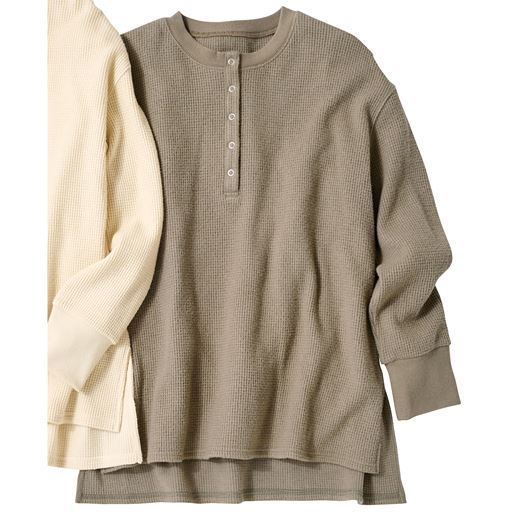 40%OFF【レディース】 ワッフル裏起毛ヘンリーネックプルオーバー 