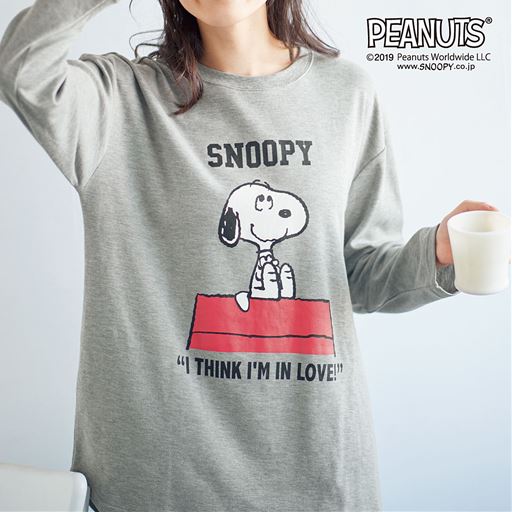 【レディース】 裾ラウンド長袖Tシャツ(SNOOPY) - セシール ■カラー：グレー ■サイズ：M,LL,3L,S,L