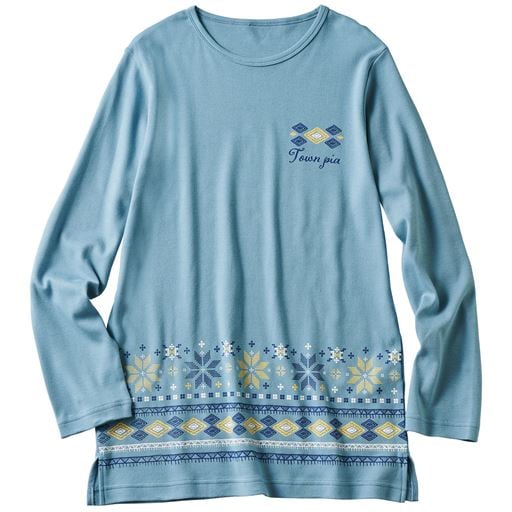 ＜セシール＞【レディース】 Tシャツ(セミロング丈・綿100%) ■カラー：スモークブルー ■サイズ：MLLL3L